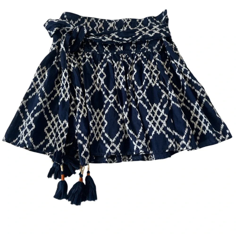 Anthropologie Navy Blue Rimbaud Tie-Waist Cotton Mini Skirt - Picture 4 of 11